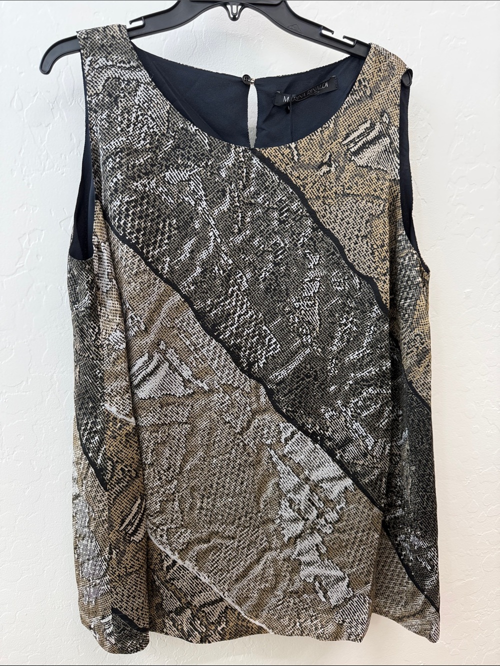 Marina Rinaldi Sleeveless lined 100% silk Patterned Top - Black & Tan